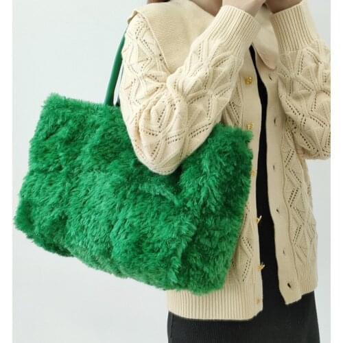 2021 Women Genuine Leather Brand Shoulder Bag Large Capacity Tote Bag Weave Plush Designers Luxury Sac Main Femme bolsos con asa