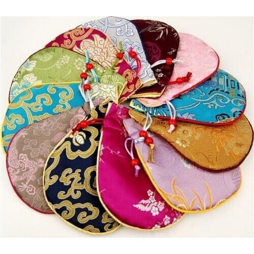 Thicken Cotton filled Small Fabric Christmas Gift Bags Drawstring Wedding Party Favor Bags Silk Brocade Jewelry Pouch 50pcs/lot