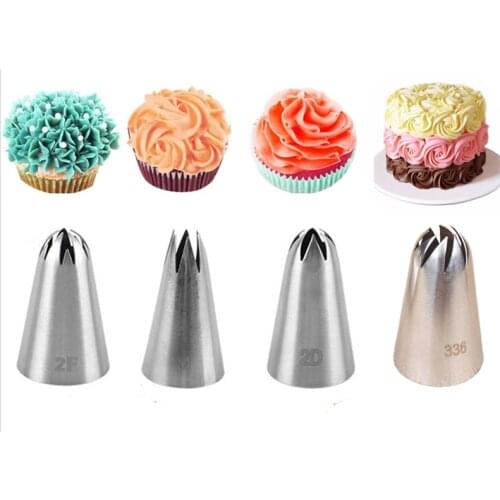 4pcs/set Big Size Cream Cake Icing Piping Russian Nozzles Pastry Tips Stainless Steel Fondant Cake Decorating Tool #1M 2F 2D 336