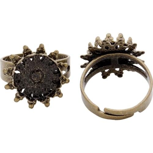 5pcs/lot 12mm Lotus Ring Copper Plated Ancient Bottom Retro Time Gemstone Blank Base Tray For DIY Ring Jewelry