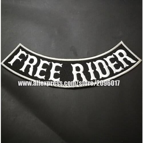 50pcs/lot No Club Free Rider Patches for Biker Vest Bottom Rocker of Jacket Back Metal Rock Punk clothing iron on patch badges
