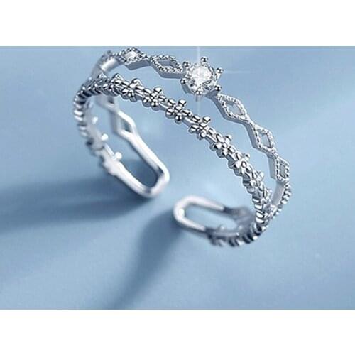 925 Sterling Silver Zircon Layer Chain Rings for Women Wedding Jewelry Adjustable Rings Anillos 2021