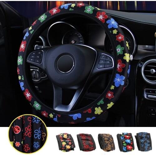 Interior Accessories Universal Auto Decoration Steering Covers Elastic Car Styling Flowers Print