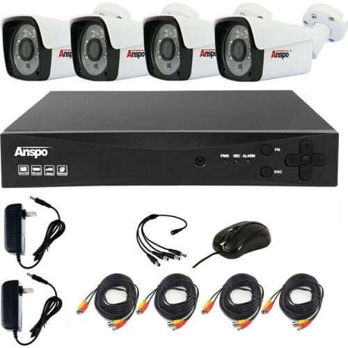 Anspo 4CH HD DVR 1920P AHD CCTV Outdoor 3MP Security Camera System Night Vision