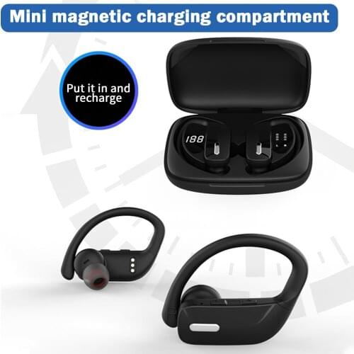 Bluetooth 5.0 Earbuds Bass True Wireless Stereo Sport LED Display Ear Hook Handsfree Headphones With Microphone And Charging Box
