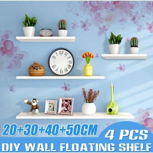 4 Pcs/Set Wood Shelf Organizer Shelf Floating Display Wall Mounted Decorative Shelf For Flower Pot Artwork Bathroom Kitchen