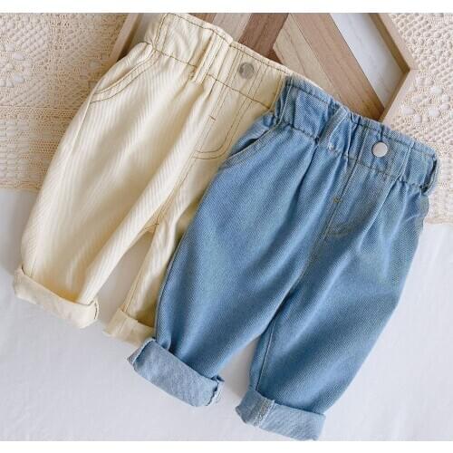 Baby boys fashion high waist denim pants baby girls loose 2 colors jeans 0-4Y