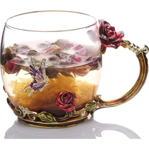 Red roses enamel cup los poem crystal flower cup heat-resistant cup ideas