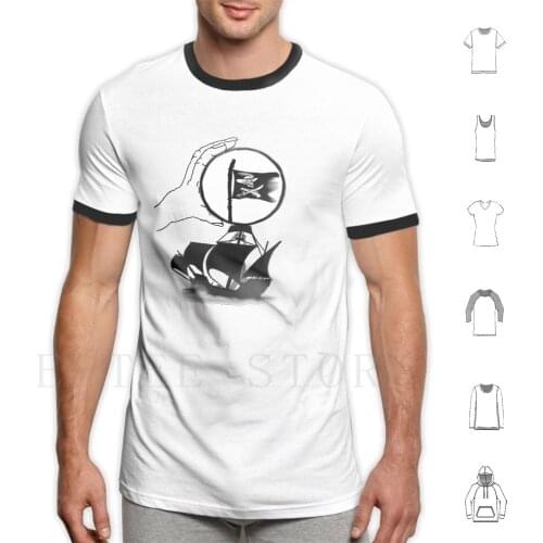 Pirate Ship T Shirt Diy Big Size 100% Cotton Pirate Ship Telescope Spike Radwulf Jolly Roger Sailing Jamaica Buccaneer