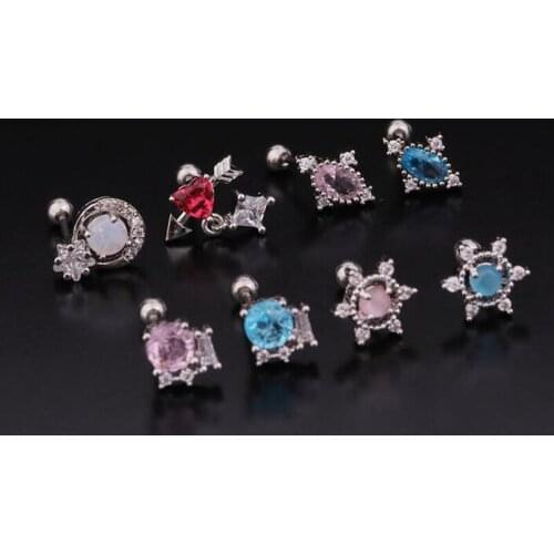 JINGLANG Fashion Colorful Zircon Stud Earring Cute Mini Cartilage screw Earrings Womens Piercing Earring