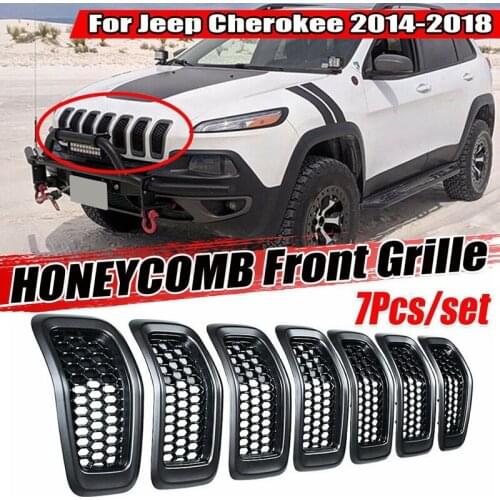 Pack of 7 Matte Gray Mesh Honeycomb Front Grill Inserts Black Grille Rings Trim for Jeep Cherokee 2014-2018