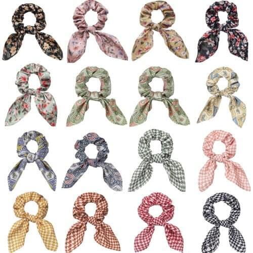 Korean Style Cute Hair Scrunchies for Women 2021 Candy Color Floral Bow Ponytail Hairband Scrunchy Hair Ties Hair Accessories
