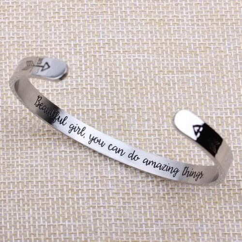 Beautiful girl you can do amazing things Inspirational mantra bracelet Gifts for Women Girls Cuff Bangle Friendship Personalized