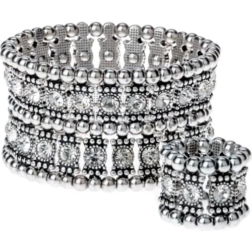 Multilayer stretch cuff bracelet ring sets wedding bridal crystal jewelry women her wife mom girlfriend gifts B22 dropshipping