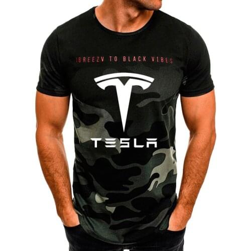 Fashion Summer Mens T-Shirt Tesla Car Logo Printed Casual trend Harajuku Crew neck Cotton Mens tops short sleeve