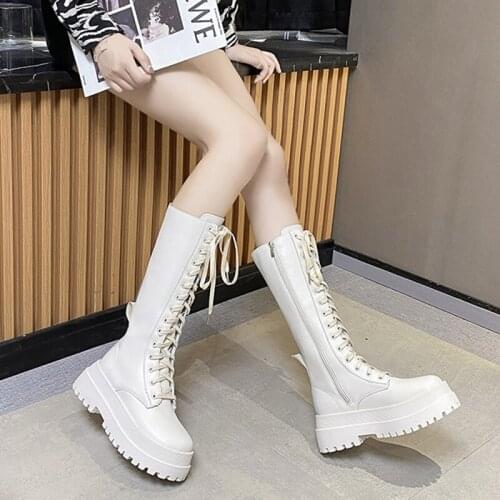 Fashion Martin boots black thick-soled lace-up high boots long barrel knight boots women autumn 2021 new boots women