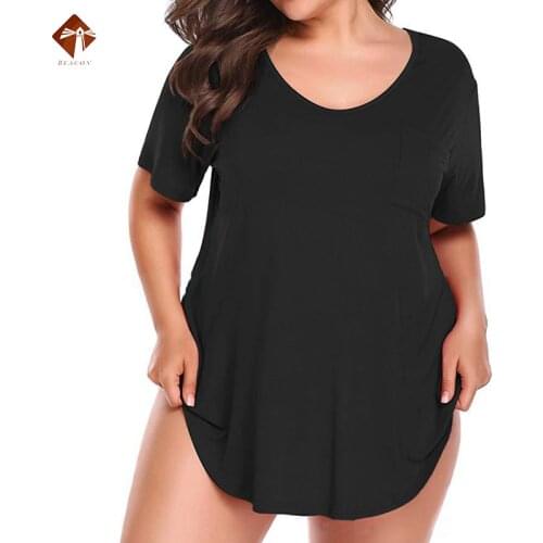 2021 New Summer Loose T Shirts Plus Size Womens Fashion V Neck Ladies Short Sleeve Casual Solid Rounded Hem Long T Shirt Tops