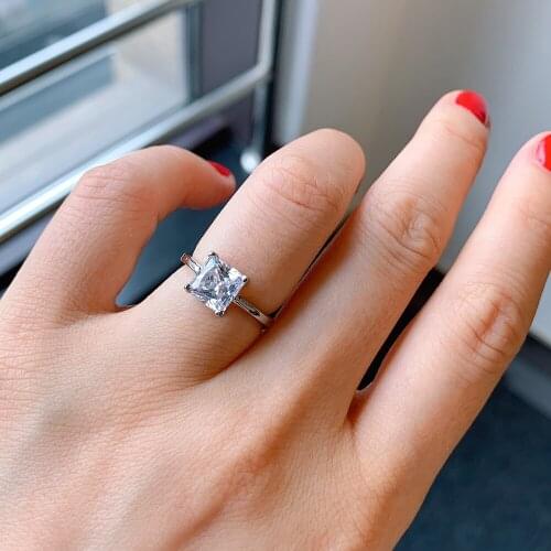 Princess cut 6mm Lab Diamond cz Ring 100% Original 925 sterling silver Engagement Wedding band Rings for Women men Party Jewelry