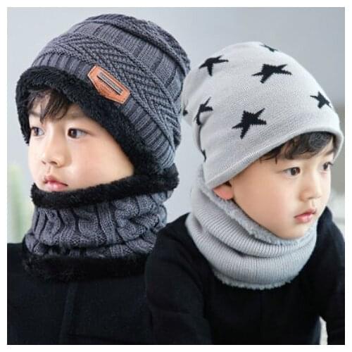 Autumn and winter childrens hat neckwear suit, hat neckwear is added with thick velvet, suitable for children aged 2-12 years