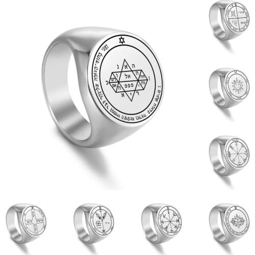 Jupiter Pentacles Seal Gothic Viking Rings for Men Women Vintage Key of Solomon Punk Wicca Stainless Steel Signet Anillo Jewelry