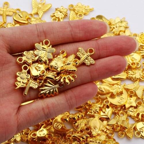 50pcs Mixed Shape CCB Plastic Beads Gold Plated Loose Charm Beads for Jewelry Making Diy Necklace Earring Pendants Accessories