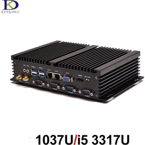 Hot Selling Business Industrial Mini PC Nettop with Core i5 3317U Celeron 1037U Dual Gigabit LAN 4COM WIFI Fanless Desktop PC 8G