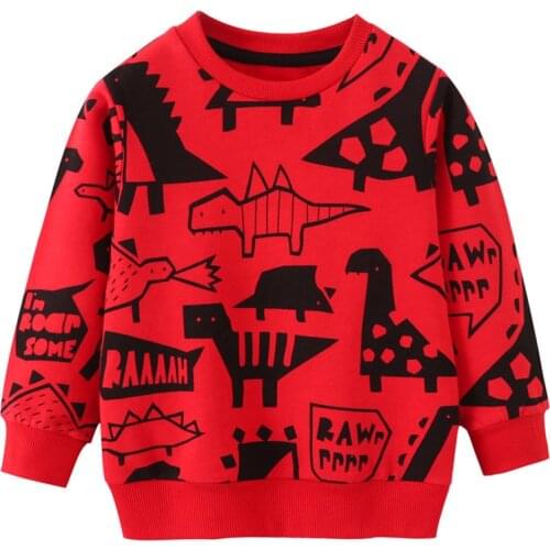 Jumping Meters Red Black Dinosaur Print Autumn Spring Boys Girls Sweatshirts For 2-7T Childrens Long Sleeve Shirts Fashion Tops