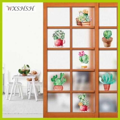 Custom Size PVC Glass Film Mixed Color Cute Succulents Plants Vinyl Frosted Wardrobe Cabinet Static Cling 40cmx100cm