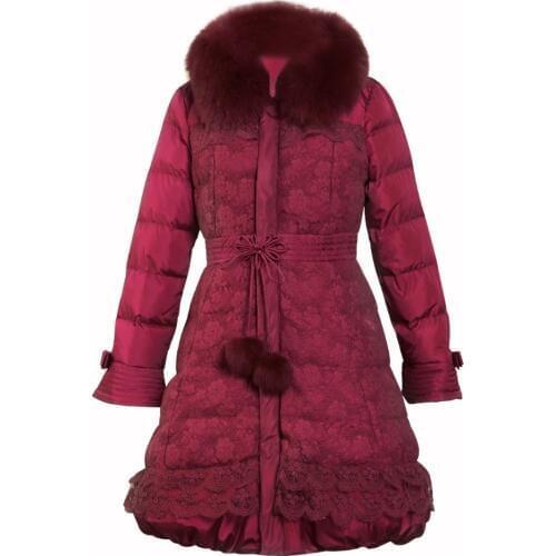 Plus size 3XL Winter Women vintage Slim white duck Down Overcoats Ladies Warm Fur Collar Long down Jackets