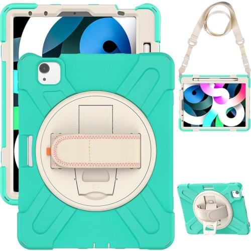 Silicone Case with Pencil Slot 360 Rotation Kickstand for iPad Pro 11 Shockproof Cover 2021 2020 2018 Air 4 Kid Case+Strap