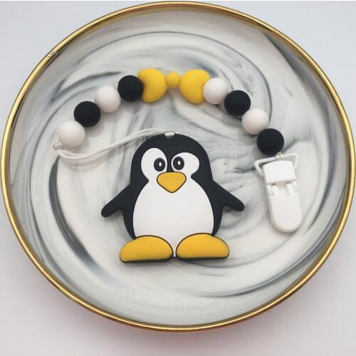 Silicone Penguin/panda Pacifier Clips Chain Holder Baby Chew Bead Leash with enviromental plastic Handmade Soother nipple strap