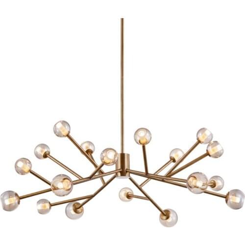 Modern luxury decor branch molecular pendant light amber clear ball glass antique brass ceiling chandelier lamp