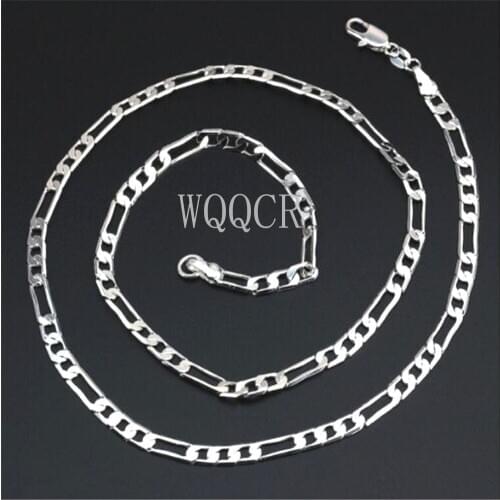 WQQCR 925 Silver Lettering 4MM Classic Figaro Chain Necklace For Mens Fashion Solid silver Luxury Charm Jewelry Boy16-30 Inches