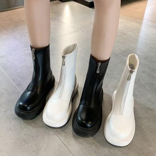 Womens Rubber Boots Female Shoes Round Toe Zipper Boots-Women Rain Rock Ladies Mid Calf Summer 2021 Mid-Calf Low White Fabric