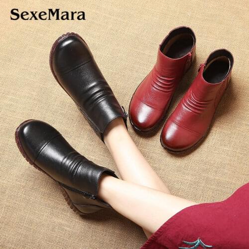 Women Warm Snow Ankle Boots Round Toe Zipper Autumn Winter womens Shoes Genuine Leather Ladies martin boots size 40 41