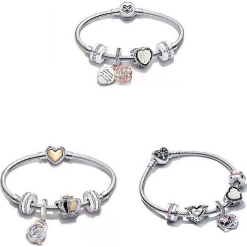 Original 925 Sterling Silver Pan Bracelet Mothers Day Love Bracelet Set Suitable for Women Beaded Diy Fashion Jewelry