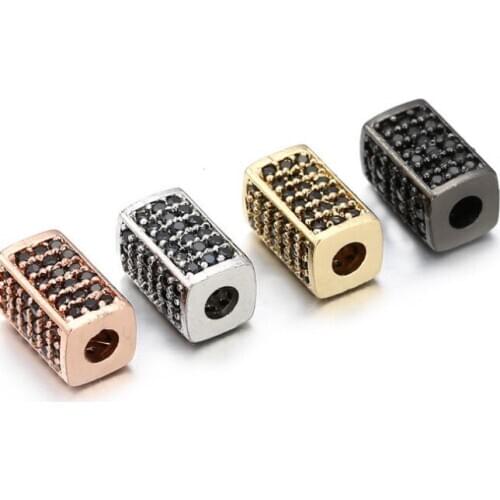 0.5*1cm Cube spacer micro pave cz cubic zirconia spacer beads metal Crystal bracelet DIY making silver gold plated yhyg888