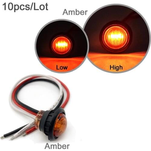 10pcs Waterproof 12V 3LED 3/4" Round Red Amber LED Side Marker Light for Truck Trailer with 3 Wires Setup, High Low Function