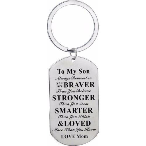 12PC/Lot Dog Tag Stainless Steel Keychain Love Mom To Son Keyring Inspirational Gift For Family Mothers Jewelry Key Chains Rings