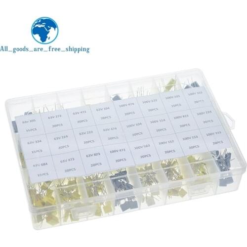 460PCS/BOX 63V 100V 24 Value Correction Capacitor Package Kit Polypropylene Safety Plastic Film 105-823 Set