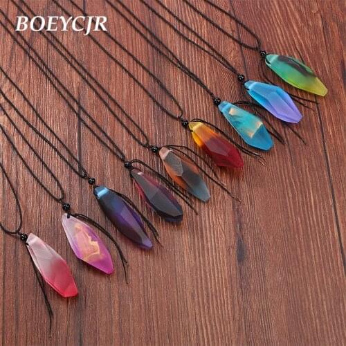 BOEYCJR Creative Resin & Natural Wood Necklace Trendy Jewelry Novel Design Handmade Pendant Necklace For Women or Men