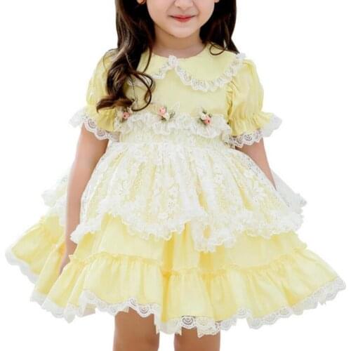 Baby Girl Summer Vintage Spanish Lolita Ball Gown Dress Kids Casual Lace Stitching Embroidered Princess