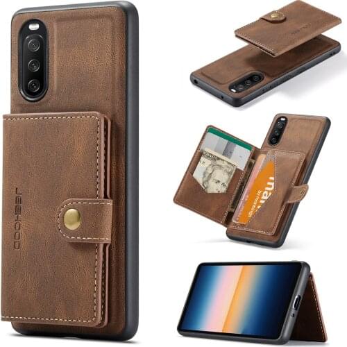 For Sony Xperia 10 III Leather Case with Magnetic Wallet Leather Small Wallet in Kickstand Card Holder Designed Cover Case