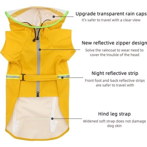 Pet Raincoat Reflective Large Dog Raincoat Cloak Type Transparent Rain Dog Raincoat Zippered Pet Coat Dog Windproof Raincoat