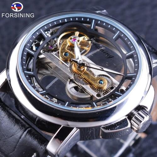 Forsining Mens Mechanical Watches with Automatic Winding Waterproof Clock Men Steampunk Watch Genuine Leather Sport Wrist Watch