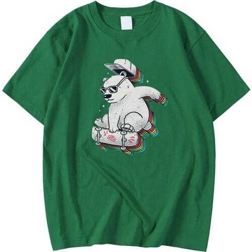 Short Sleeve Brand Mens T-Shirts Summer Breathable Tee Shirts Ice Bear Play Skateboard Print Tops Crewneck Loose T Shirts Man