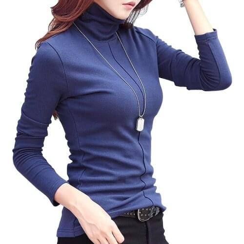 Turtleneck T Shirt Women Elasticity Cotton Korean Style 2020 Slim Female Casual Long Sleeve Tops Tees