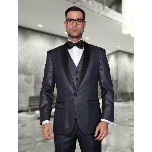 Hot Sale 2018 Customized Navy Blue wedding tuxedos Black Lapel Jacket+Pants+Tie+Vest mens tuxedos Groom Suits Best men suits