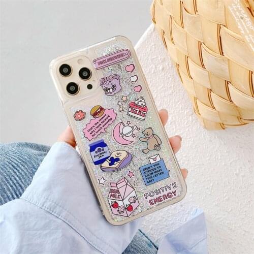 IG Positive Energy Glitters Quicksand Phone Case For iPhone11 12Pro Max Cover XR 78Plus 6s SE2 Xsmax Soft Body Shell Protection
