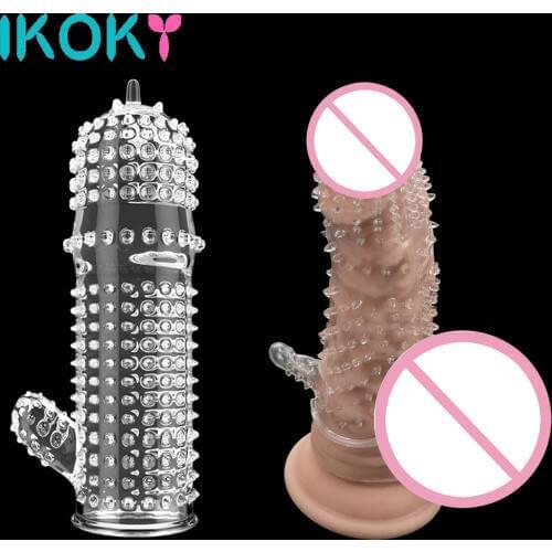 IKOKY Delayed Ejaculation Sex Toys For Men Time Delay Crystal Penis Sleeve Reusable Condom G-spot Stimulation Cock Sleeve